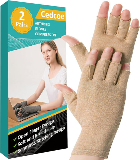 2 Pairs Arthritis Gloves Fingerless Compression Gloves for Relieve Rheumatoid Arthritis, Osteoarthritis, Carpal Tunnel, Joint Pain for Women and M...