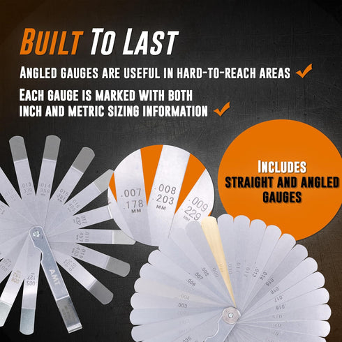 AMERICAN MUTT TOOLS 2pc Straight and Angled Feeler Gauge Set – includes Inch and Metric Feeler Gauges – Filler Gauge Set, Feeler Gauges for Valves...