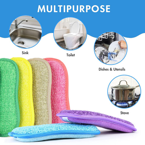 6 Pack Multi-Purpose Scrub Sponges for Kitchen 6 Colors, Non-Scratch Microfiber Sponge with Heavy Duty Scouring Power, Effortless Cleaning of Dish...