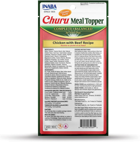 INABA Churu Meal Topper for Dogs, Complete & Balance, Creamy, Lickable Purée Dog Food Topper, 0.5 Ounce Tube, 24 Tubes (4 per Pack), Chicken with ...
