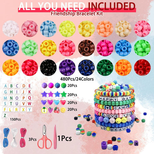 AIXPROBEAD Bracelet Making Kit - 24 Colors Pony Beads Set, Friendship Bracelet Craft Kit with Beads for Bracelet and Jewelry Design for Girls and ...