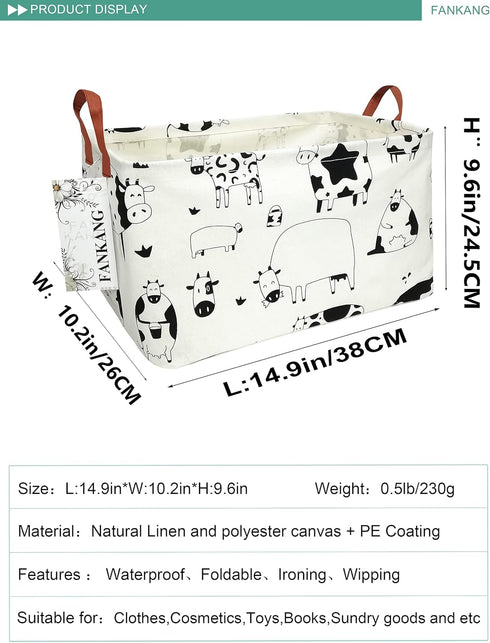 FANKANG Storage Basket,Nursery Hamper Canvas Laundry Basket Foldable with Waterproof PE Coating Storage, Office, Bedroom, Clothes,Toys(L, Rec-cows...