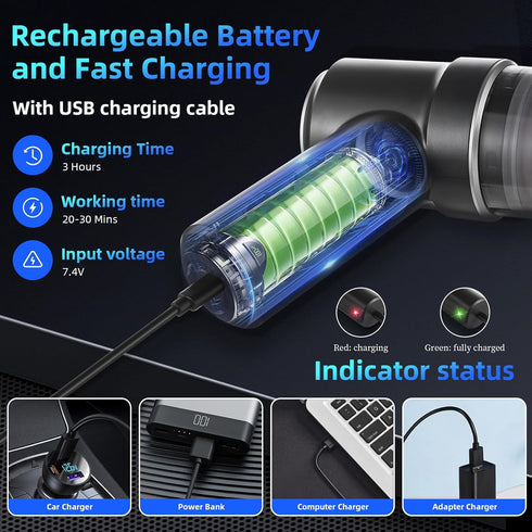 Car Vacuum Portable Cordless 8000Pa Mini Hand held Vacuum Cleaner and Air Duster, 120W High Power Wet and Dry Car Vacuum Cleaner Rechargeable with...