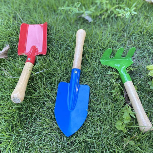 Kids Garden Tools Set Made of Metal with Sturdy Wooden Handle. Safe & Right Size for Children, 8" Long Bamboo Gardening Tools for Kids...