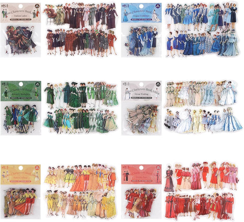 Vintage Fashion Stickers, 240 Pieces Retro Style Ladies Scrapbook Stickers Scrapbooking Supplies Kit, Sheer People Stickers for Junk Journals, Car...