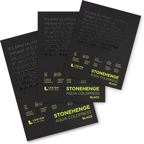 Stonehenge Aqua Black Medium Weight Pad, 140lb, Coldpress, 5 x 7 Inches, 15 Sheets for Wet and Dry Media...