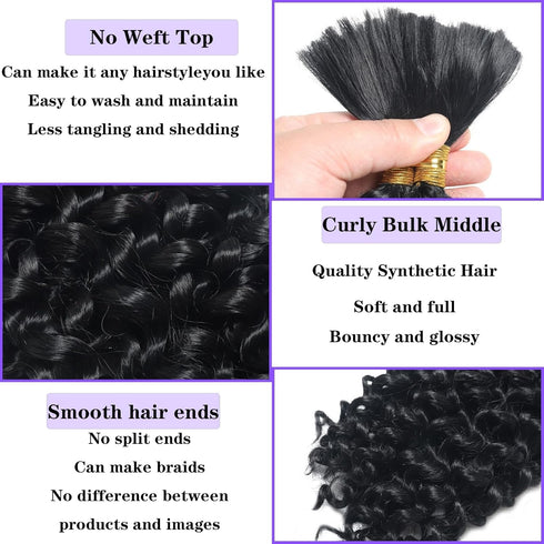 18inch Curly Bulk Hair For Braiding No Weft 75g (1Bundles/Pack) Micro Braiding Quality Synthetic Hair Braiding Extensions For Boho Braids Wet And ...