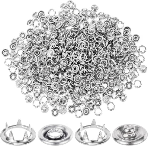 KIKOOD 60 Sets 9.5mm Snaps Buttons Fastener Metal Silver Open-Ring Cap Gripper Grip Stain Steel Prong No-Sew Button Studs for DIY Baby Jeans Cloth...