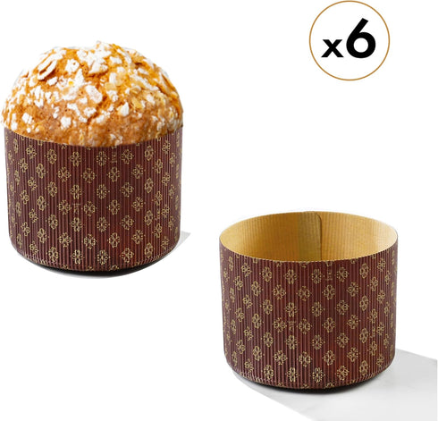 Pastry Chef's Boutique Deluxe Corrugated Panettone Paper Pan Mold - Medium - 750gr - 5.75” x 4-3/16” - Pack of 6...