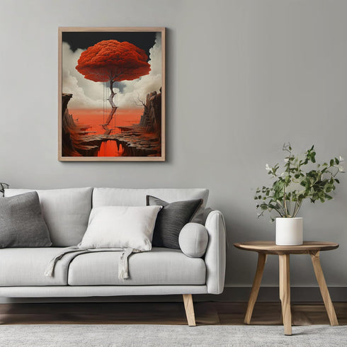 Posterizer 1 pcs-Ladder Growing a Surreal Red Tree-Abstract & Modern Art-Fantasy & Fiction Art-Gift for Art Lovers-Decor for Home & Office- UNFRAM...