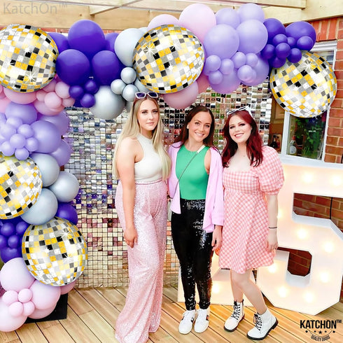 KatchOn, Large Disco Ball Balloons - 22 Inch, Pack of 6 | 4D Sphere Black Silver and Gold Disco Balloons for Bachelorette, Disco Party Decorations...