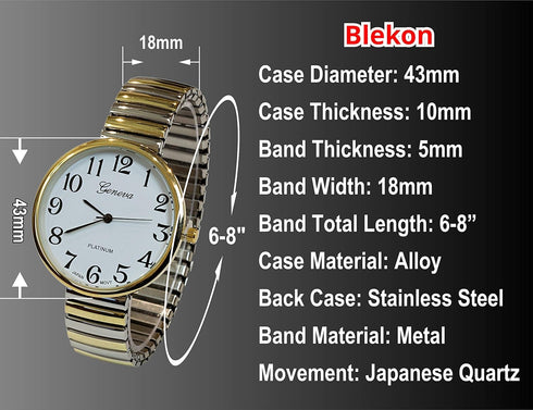 Super Large Face Easy to Read Two-Tone Stretch Band Watch...