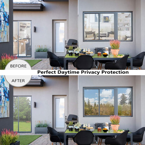 HooTown Window Tint for Home One Way Window Film Daytime Privacy Mirror Film Static Non-Adhesive Window Tint Film Heat Control Anti UV One Way Pri...
