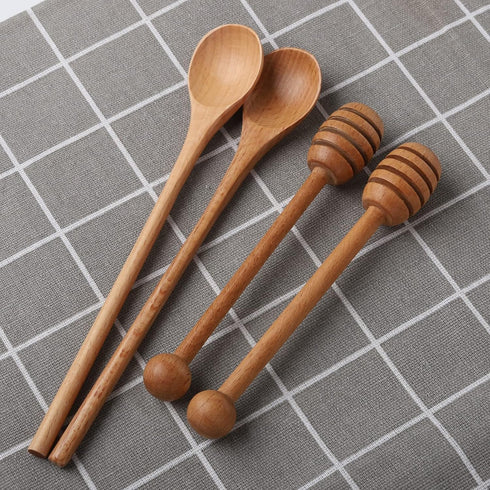 2pcs 6inch Honey Dipper Stick,2pcs 7.87inch Long Handle Coffee Stirring Spoons,Beech Wooden Honey Jar Spoons Stirrer,Dessert Iced Tea Cocktail Mix...