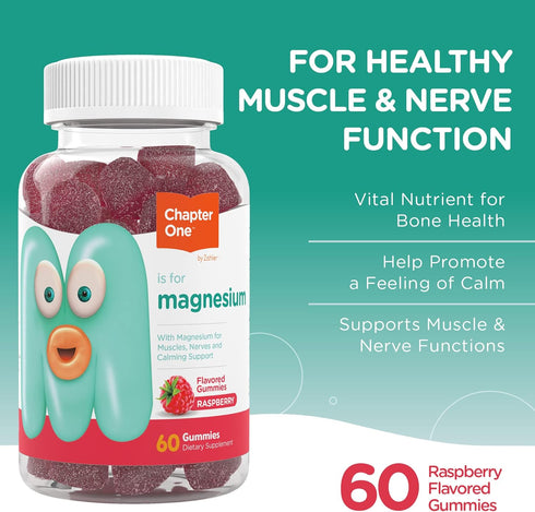 Chapter One Magnesium Gummies, Great Tasting Magnesium for Kids, Calm Kids Magnesium, Magnesium Gummies for Women and Men, Certified Kosher, (60 F...