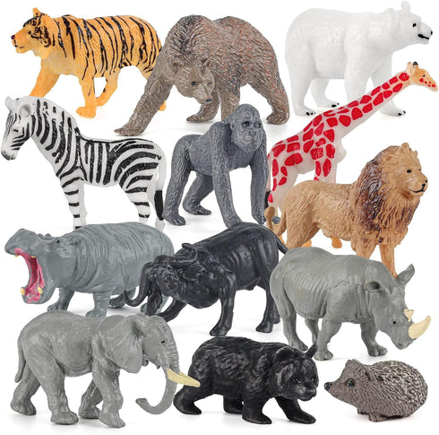 Wildlife Animal Model Toy Playsets 13 PCS Realistic Animal Figure Toys Lion Elephant Rhinoceros Hippo Desktop Decoration Collection Party Favors T...