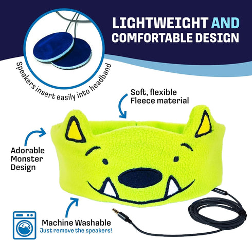 CozyPhones Over The Ear Headband Headphones - Kids Headphones Volume Limited with Thin Speakers & Super Soft Fleece Headband - Whatif Monster......