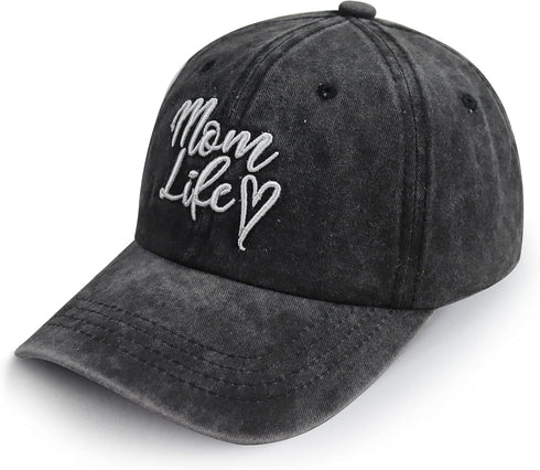 Mom Life Heart Baseball Cap for Women, Adjustable Cotton Embroidery Mama Hat...