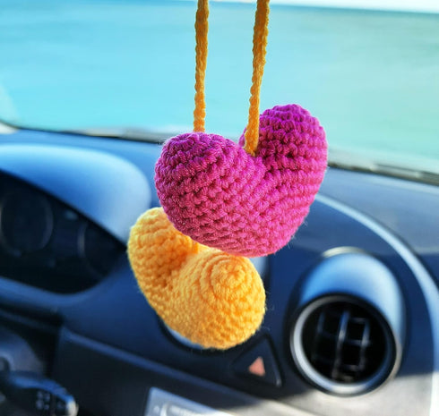 Hearts Crochet Handmade Car Rearview Mirror Hanging Ornament Car Interior Accessories...