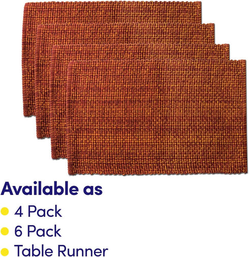 Sweet Home Collection 100% Cotton Placemats for Dining Room Rectangle Two Tone Woven Fabric 13" x 19" Soft Durable Table Mat Set, Set of 6, Rust...