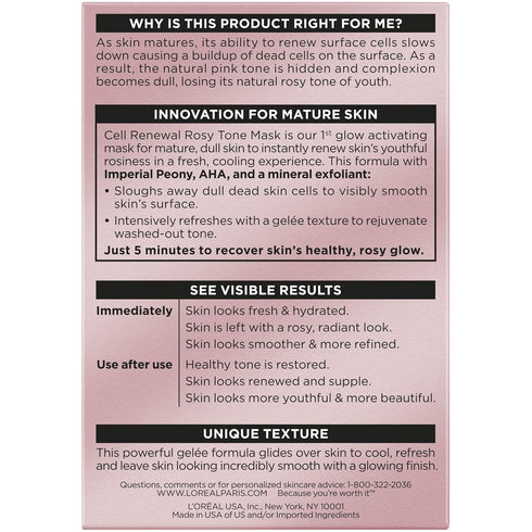 L'Oreal Paris Skincare Age Perfect Rosy Tone Face Mask With Aha and imperial peony for Rosy, Radiant Skin, 1.7 Oz...