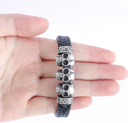 HAQUIL Mens Leather Bracelets Layered Leather Wristbands Cuffs Stainless Steel Clasp Boho Style Valentine Birthday Anniversary Christmas Gifts for...