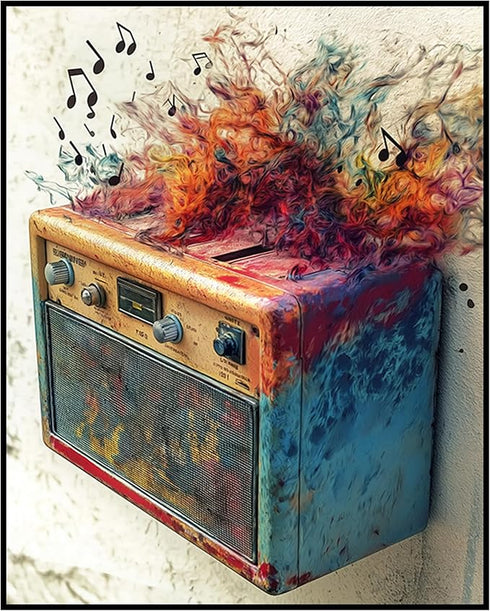 Posterizer-rustic modern art of classic boombox playing music -1-Musical Art Collection-Retro Art-Living Room Bedroom Decor- unframed wall art...