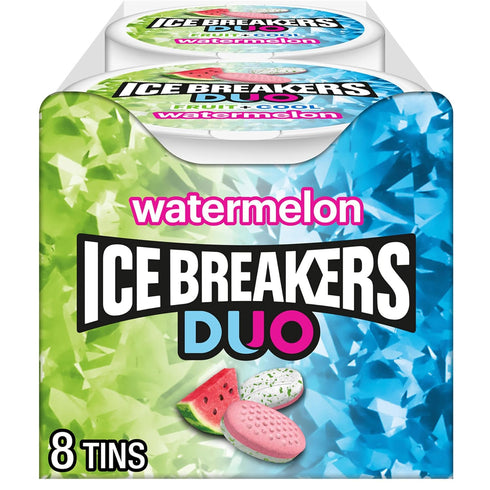 Ice Breakers Duo Fruit Plus Cool Watermelon Sugar Free Mints Tins, 1.3 oz (8 Count)...