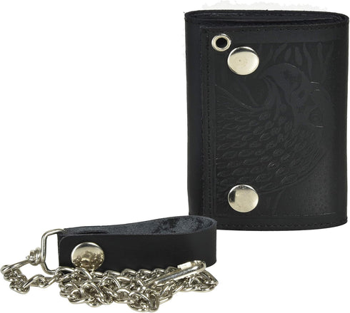 BLACK GENUINE LEATHER Trifold Biker's Eagle Wallet ID Card Holder With Chain...