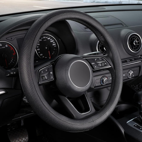 SEG Direct Black Car Steering Wheel Cover Small Size 14-14.25 inch (35.5-36 cm), for Prius Civic Model 3 Model Y Camaro, Breathable Microfiber Lea...
