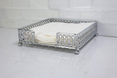 Home Basics Chrome Plated Steel Infinity Collection Flat Napkin Holder Organizing Stand, Elegant Design, Silver Chrome...