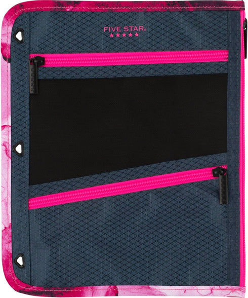 Five Star Pencil Pouch, Pen Case, Storage Organizer for School Supplies Earbuds Chargers Cables Makeup, 3-Pocket, Fits 3 Ring Binder, Navy/Pink (5...