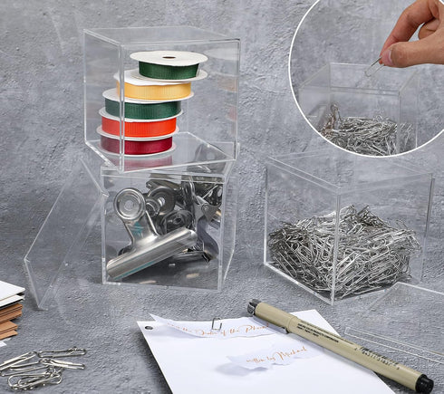Kamehame Acrylic Boxes for Display 3 Pack Clear Plastic Square Cube, 3.3x3.3x3.3Inch/85x85x85mm Small Acrylic Box with Lid, Candy Pill and Tiny Je...