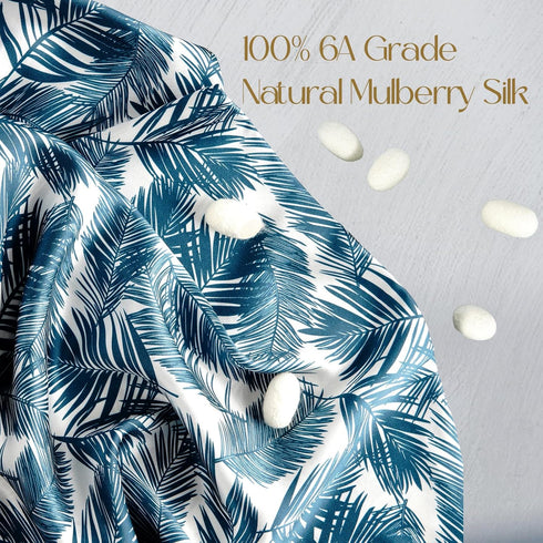 ZIMASILK 100% Pure Mulberry Silk Pillowcase for Hair and Skin Health,Both Sides 19 Momme Silk Floral Print,1pc(Queen 20''x30'',Blue Leaves)...