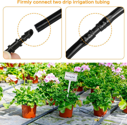 100 Pack Drip Irrigation 1/4” Barbed Coupling Fittings, Barbed Connectors Fits Universal 1/4-Inch Drip Tubing, Irrigation Coupler for Drip or Spri...