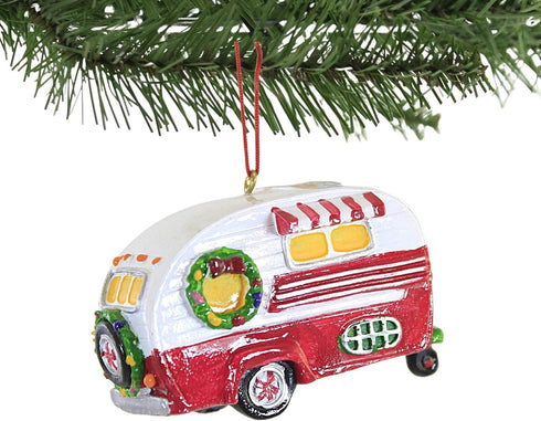 Red and White Happy Camper RV Trailer Christmas Tree Ornament Camping J8394 New...