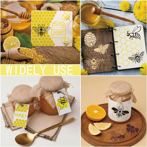 Bee Stencils for Cookie Coffee, Honeycomb Stencils for Crafts Reusable Wood Burning Drawing Art Flower Paint Stencils and Patterns for Wall Cake C...