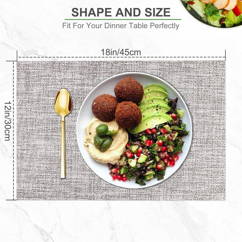 BETEAM Placemats Set of 6 Woven Vinyl Placemat for Dining Table Washable Wipeable Kitchen Place Mats Durable Indoor Outdoor Table Mats -01 Smoky G...
