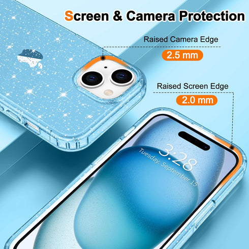 Hython Case for iPhone 15 Case Glitter, Cute Clear Glitter Sparkly Shiny Bling Sparkle Cover, Anti-Scratch Soft TPU Thin Slim Fit Shockproof Prote...