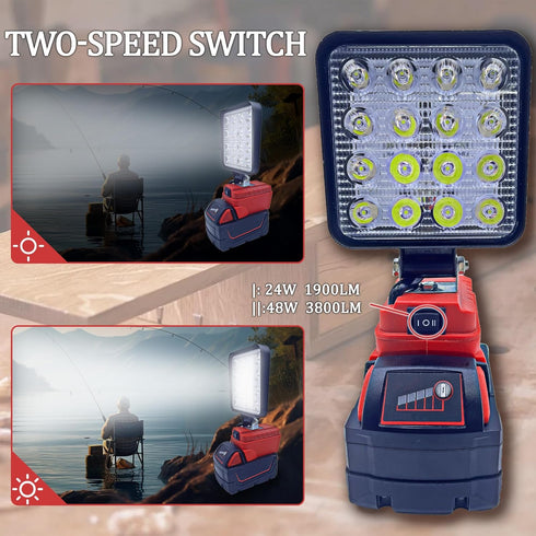 Cordless LED work light for milwaukee m18 18V battery?48W 3800ML square LED Light,flood light with two USB charging port LED light for outdoor cam...