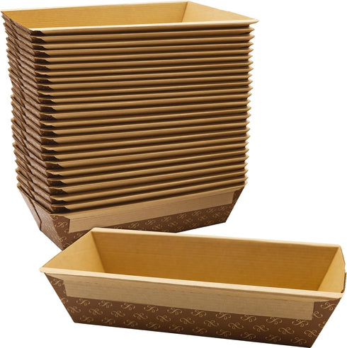 Chef-Grade Elegant 1Lb Paper Loaf Pans 25 Pk. Best Disposable Bakeable Kraft Pan Supply for Baking Bread, Small Meatloaf, Lemon Bundt Cake, Sweets...