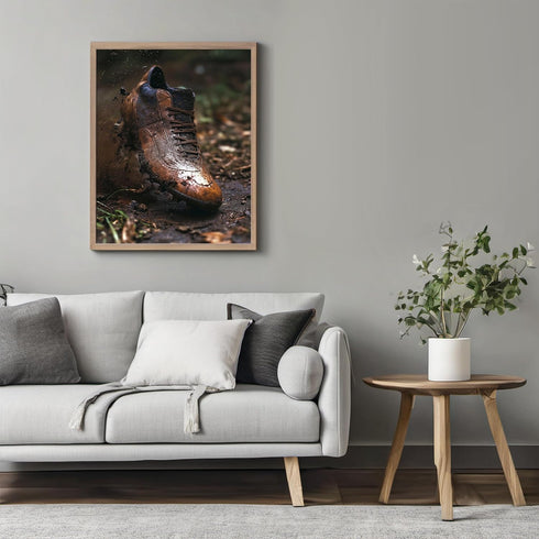Posterizer 1 pcs-Close-up of a football -Soccer shoe kicking up dirt -1-Sports & Hobby Art Gifts for sports fans Decor for Home & Office- unframed...