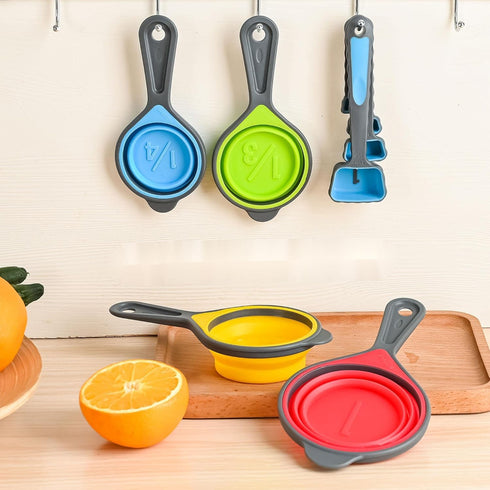 Collapsible Measuring Cups and Spoons Set, Silicone Kitchen Dry Measuring Set, Cute Camping Measure Cups...