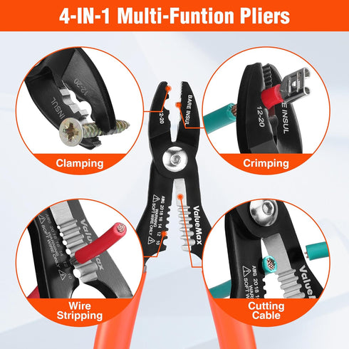 Valuemax 4-in-1 Wire Stripper Tool, Wire Stripper, Wire Cutters, Wire Crimping Tool, Multifuntional Electrician Pliers for Clamping, Stripping, Cu...