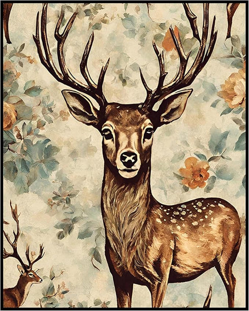 Posterizer 1 pcs-dainty retro chic floral poster of a cute deer 2-Art for Animal Lovers-GIft for Men Women Teens-Decor for Home & Office- unframed...