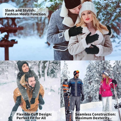 2 Pairs Winter Magic Gloves Stretchy Warm Black Knit Gloves for Men or Women (One Size Fits All)...