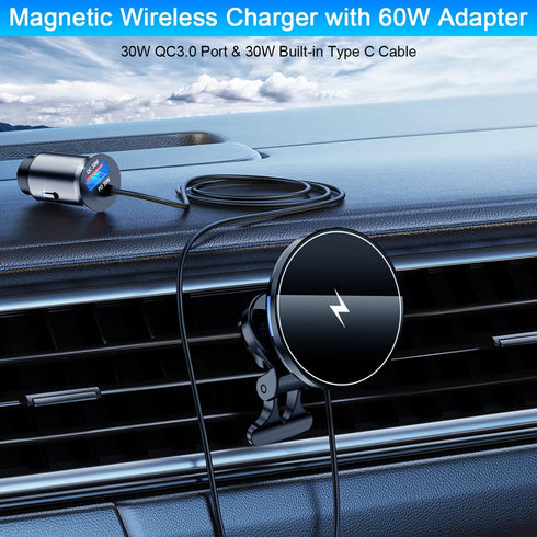 Magnetic Wireless Car Charger Mount,Compatible with MagSafe Car Charger,15W Fast Charging Air Vent Car Phone Holder for iPhone 15 14 13 Pro Max Pl...