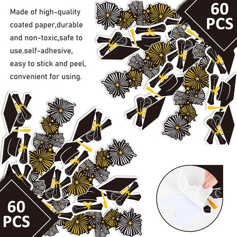 Whaline 69Ft Graduation Bulletin Board Border Graduation Cap Firework Shape Decoration Borders Black Gold White Graduation Bulletin Board Stickers...