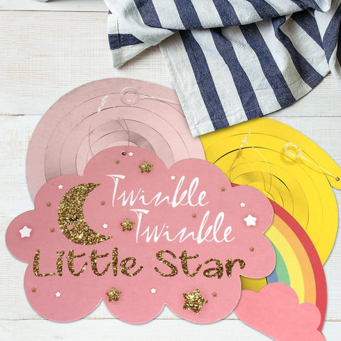 LINGTEER Twinkle Twinkle Little Star Swirls Streamers - Cheers to Baby Shower Birthday Party Hanging Decorations - Girl....