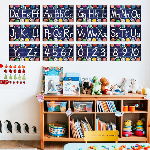 gisgfim 12 Pieces Alphabet Bulletin Board Strips Set Outer Space Alphabet Line ABC Alphabet Banner & Number Border Space Posters for Preschool Kin...